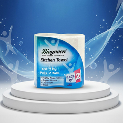 Biogreen Kitchen Tissue/Towel 2 Ply 100 Sheets Each | Kitchen Tissue/Towel Paper Roll For Cleaning, Dusting, Surface, Counter, Cookware And Appliances
