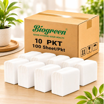 Biogreen Table Top Paper Napkins 1000 Pulls | 100% Virgin Fiber, Highly Absorbent & Soft | For Restaurant Tables, Office Pantry & Home Dining | L-Fold Dispenser Compatible, 10 Packs x 100 Pulls
