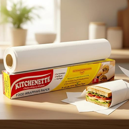 KITCHENETTE Butter Paper Roll 20m | Food Grade Non Stick Greaseproof Paper | for Roti Wrap, Tiffin Lunch Packing, Baking | Microwave Oven Freezer Safe up to 220°C | Eco Friendly 